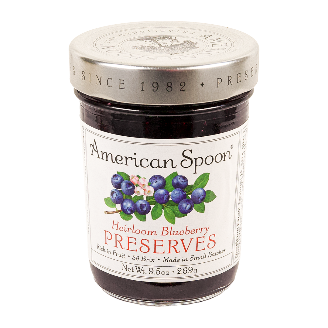 9.5 oz glass jar of American Spoon Heirloom Blueberry Preserves