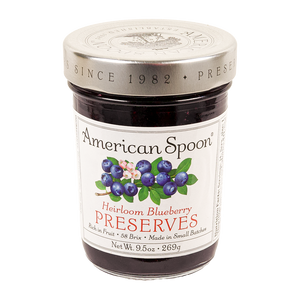 9.5 oz glass jar of American Spoon Heirloom Blueberry Preserves