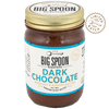 Jar of Big Spoon Roasters Dark Chocolate Hazelnut & Almond Butter with a gold lid on a white background.