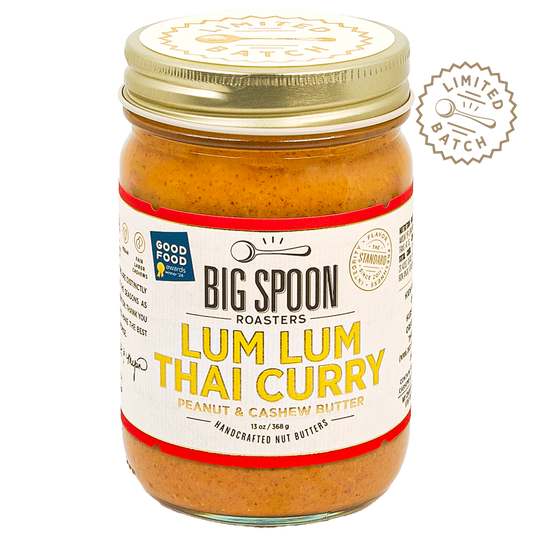 13oz jar of Lum Lum Thai Curry Peanut & Cashew Butter