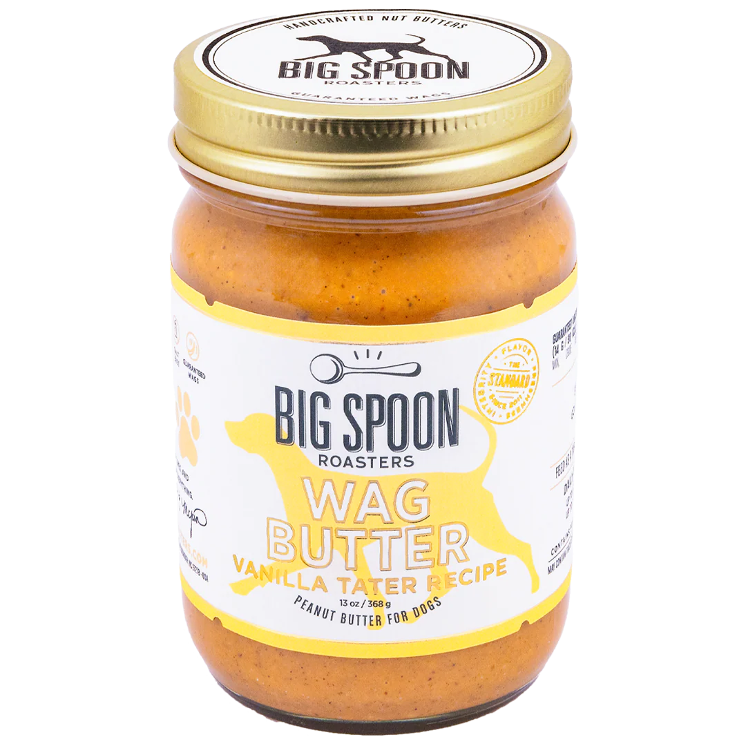 Jar of Big Spoon Roasters Wag Butter on a white background