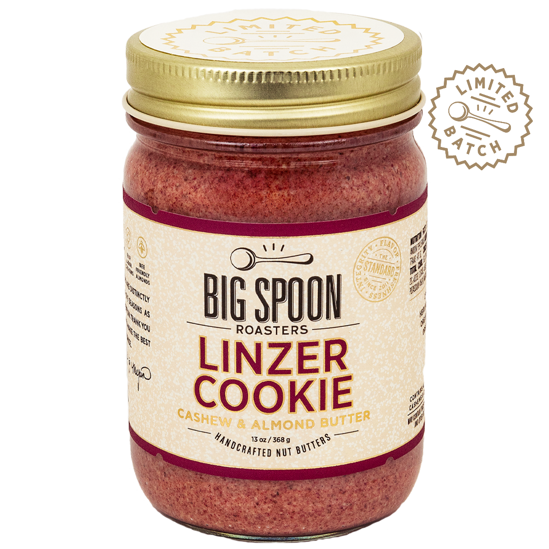 13oz jar of Linzer Cookie Cashew & Almond Butter