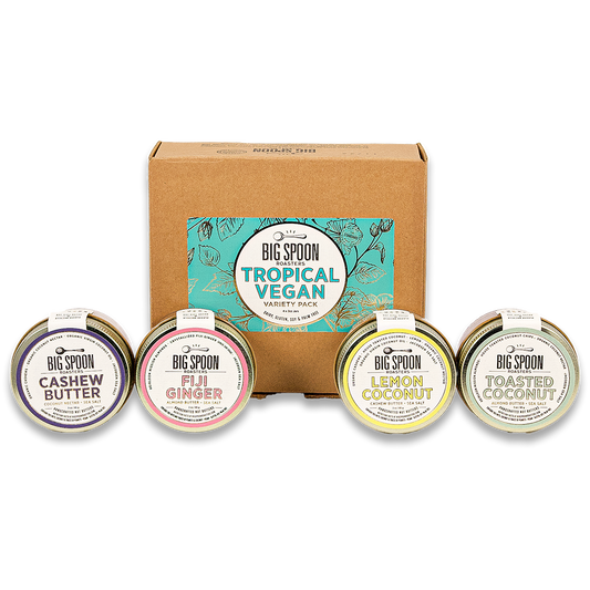 Mini 3oz Tropical Vegan Variety Pack - Cashew Butter, Fiji Ginger, Lemon Cookie, Toasted Coconut