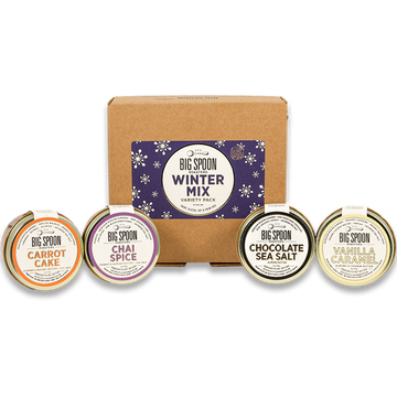 3oz mini Winter Mix Variety pack box and four nut butters