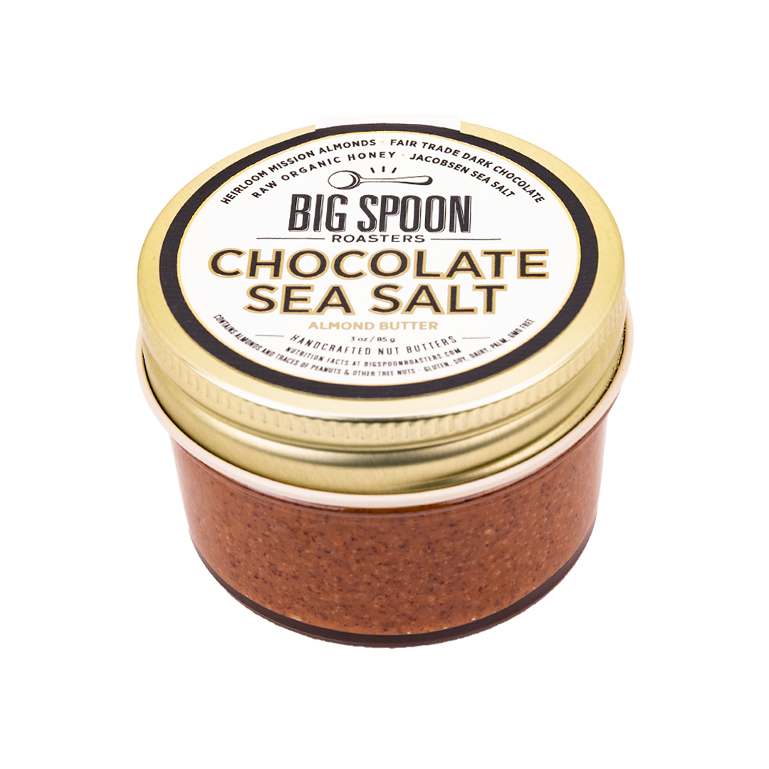 3oz mini jar of Chocolate Sea Salt Almond Butter