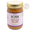 Jar of Big Spoon Roasters Sugar Plum almond and hazelnut butter with a gold lid on a white background.