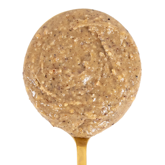 Closeup of spoonful of Eggnog nut butter