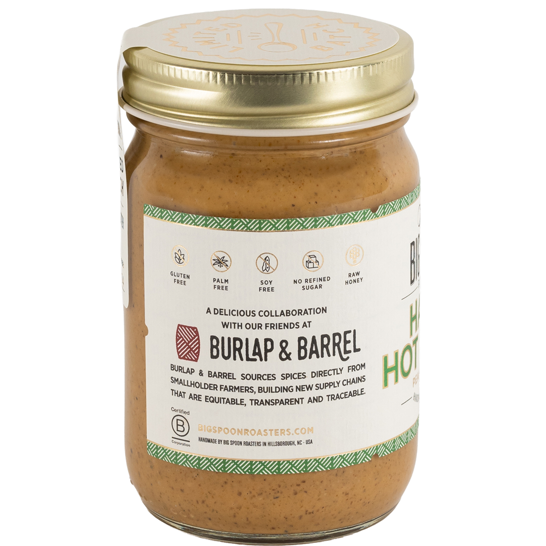 Side of jar of Hatch Hot Honey peanut butter