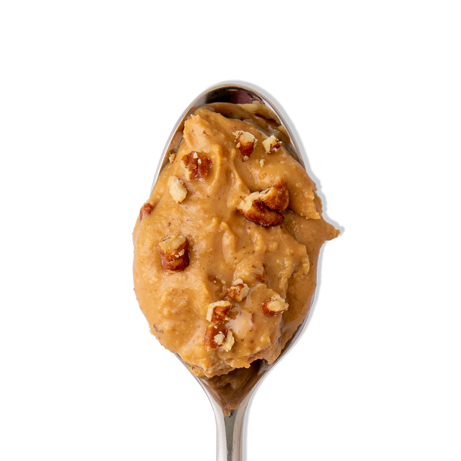 Bourbon Pecan Peanut Butter on a spoon