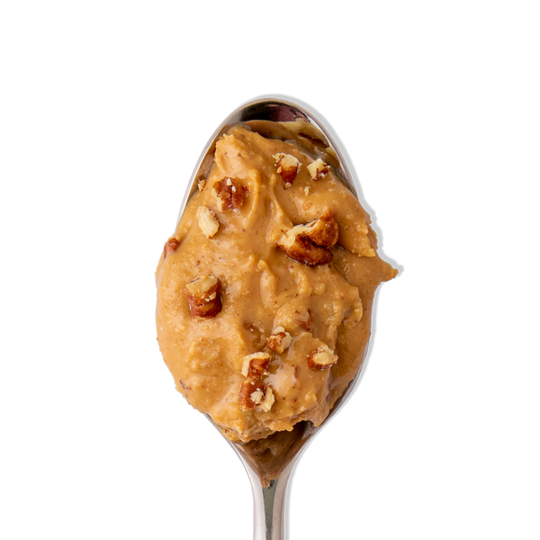 Bourbon Pecan Peanut Butter on a spoon