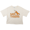 Boxy beige tee reading "Save Tigers"