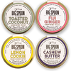 the lids of toasted coconut, fiji ginger, lemon cookie, and cashew butter nut butters