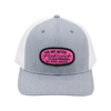 Light gray trucker hat with pink patch reading "NUT BUTTER ACTIVIST BIG SPOON ROASTERS"