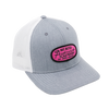 Light gray trucker hat with pink patch reading "NUT BUTTER ACTIVIST BIG SPOON ROASTERS"