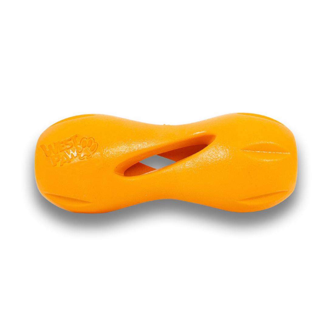 West Paw QWIZL Dog Toy in orange, size small